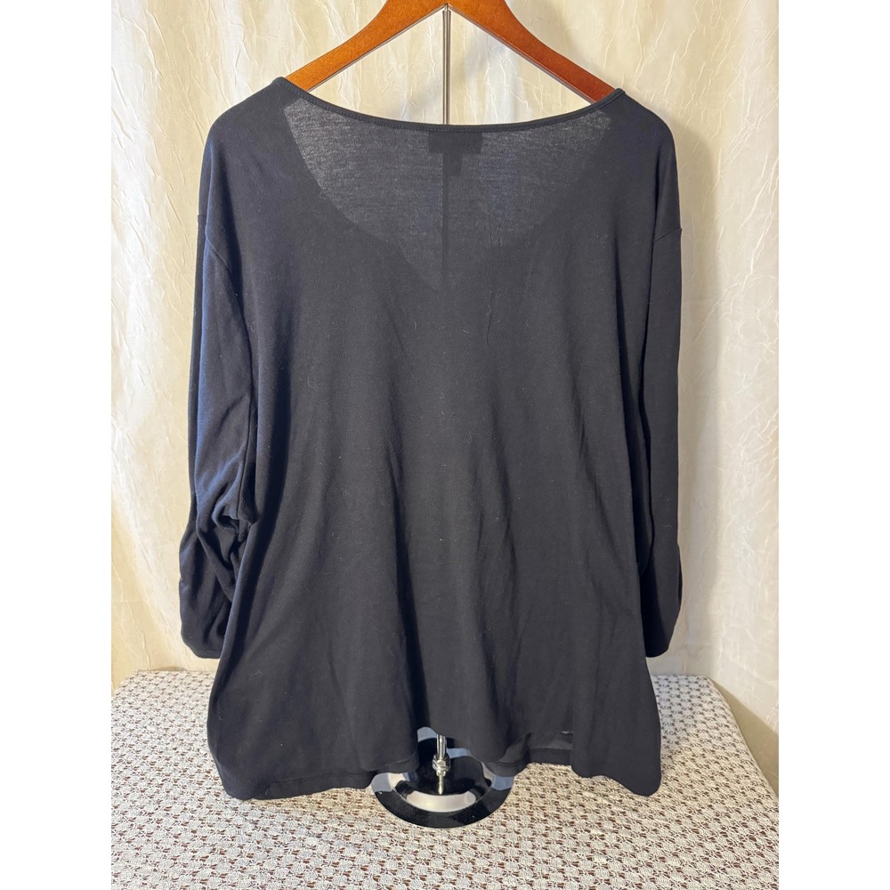 Essentials Blouse Women 4X Black Floral Embroidered Sequin 3/4 Sleeve Top - Picture 2 of 7